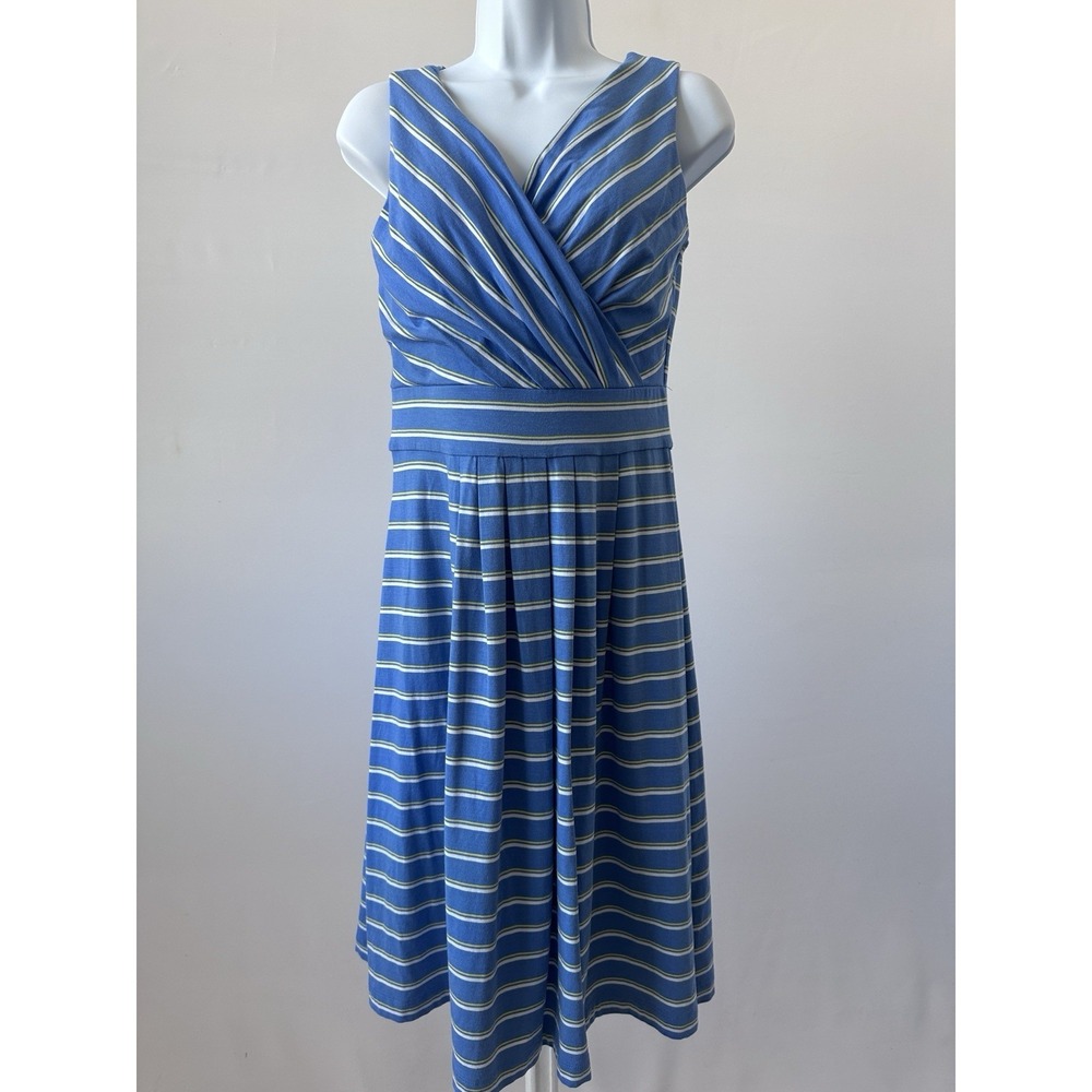 Lands' End Women's S Blue Striped Surplice A Line Casual Summer Dress (b37)
